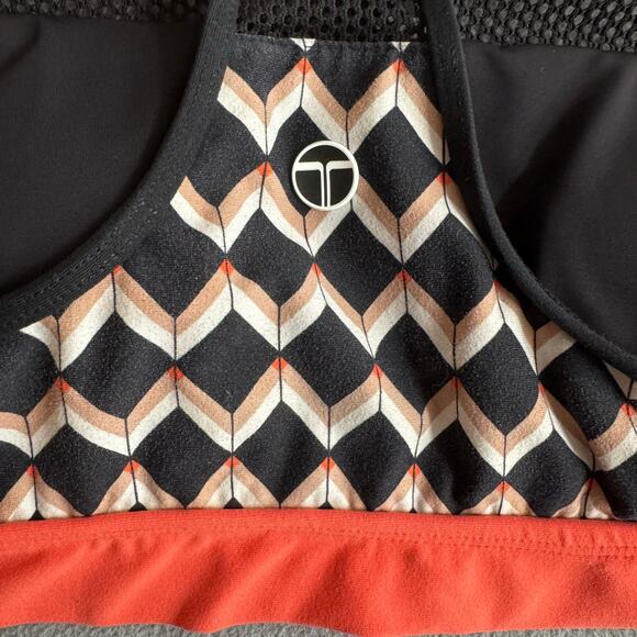 Trina Turk Retro Geometric Print Mesh Racerback Straps Sports Bra Womens L Black - Picture 3 of 10